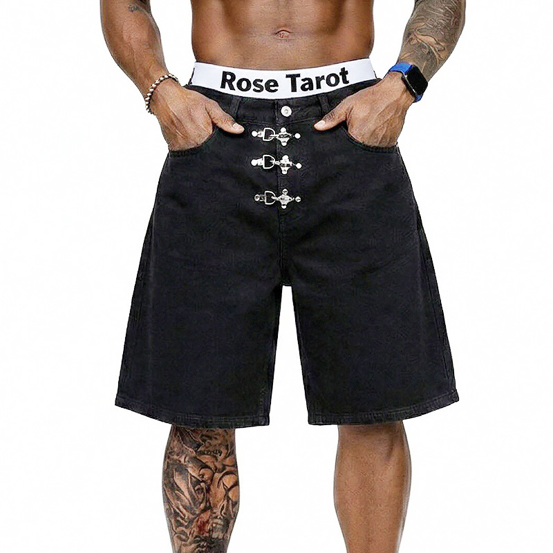 Men'S Fashion Jeans - Metal Buckle Short Baggy Jeans Men