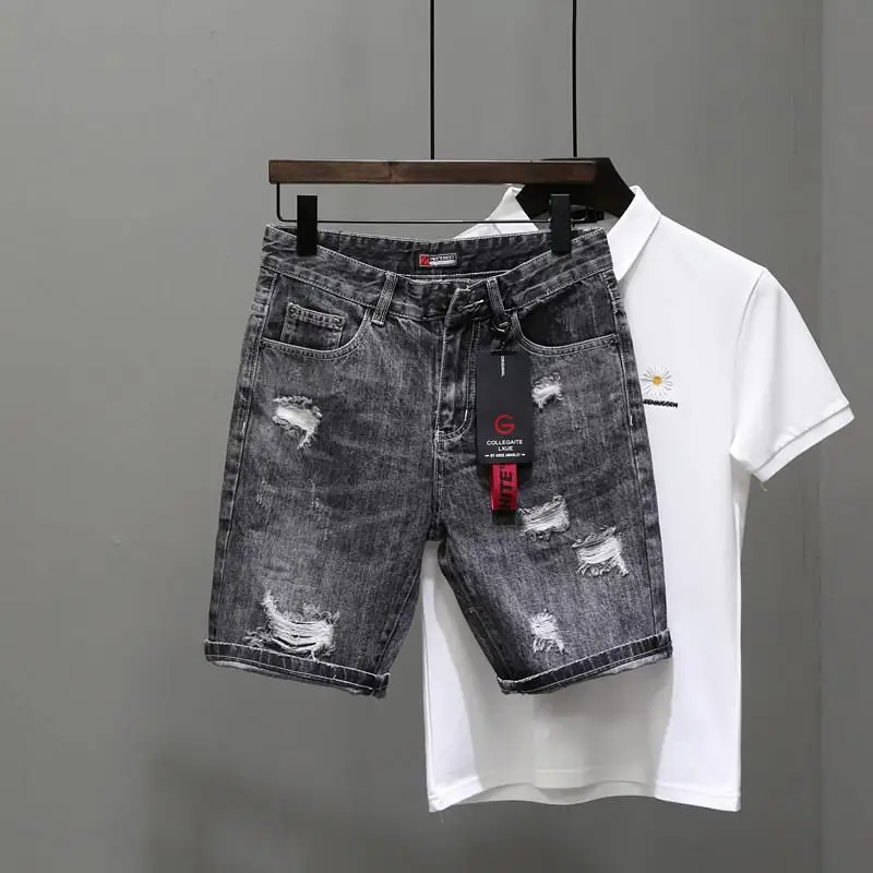 Men'S Fashion Trousers - Men's Short Jeans Pants Black Gray