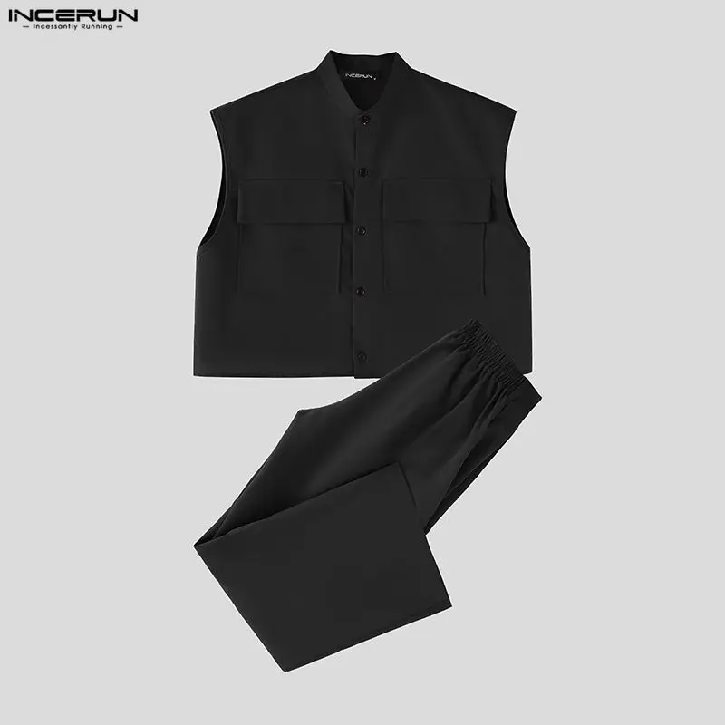 INCERUN Men Sets Solid Sleevel - Mens Fashion Clothes review and price