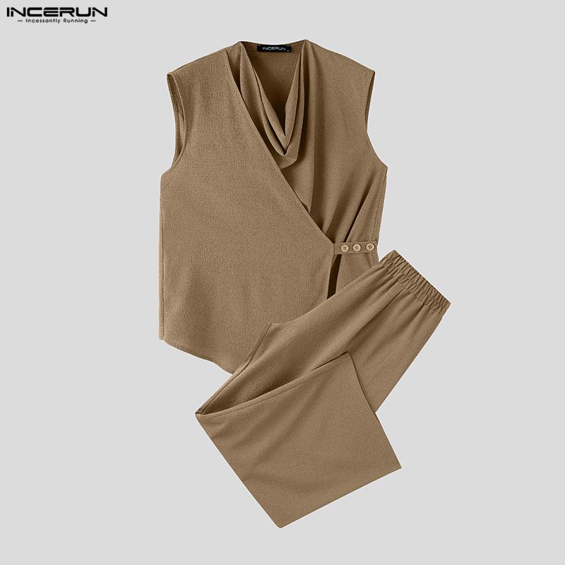 INCERUN Men Sets Solid Color S - Track Suit Men review and price
