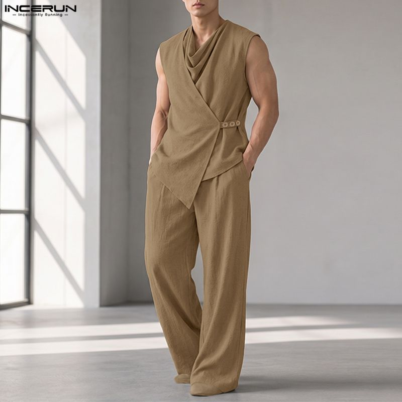 INCERUN Men Sets Solid Color S - Track Suit Men review and price