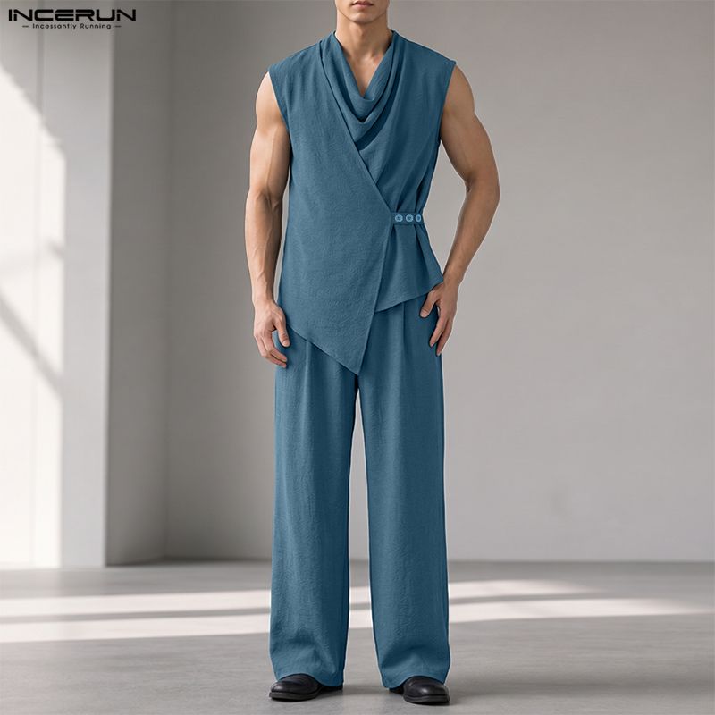 INCERUN Men Sets Solid Color S - Track Suit Men review and price