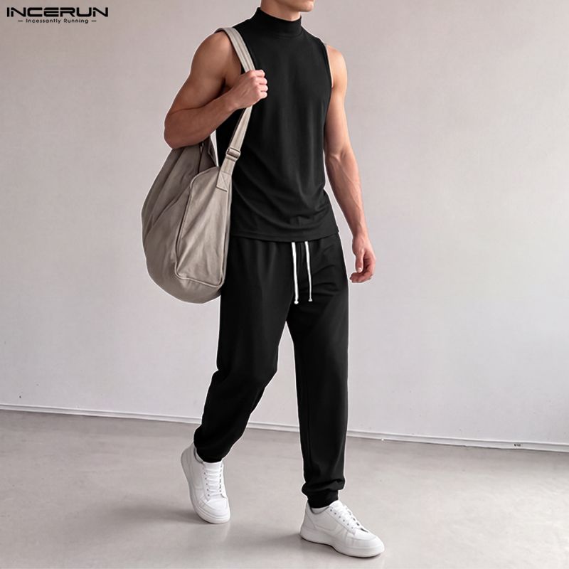 INCERUN Men Sets Solid Color T - Track Suit Men review and price