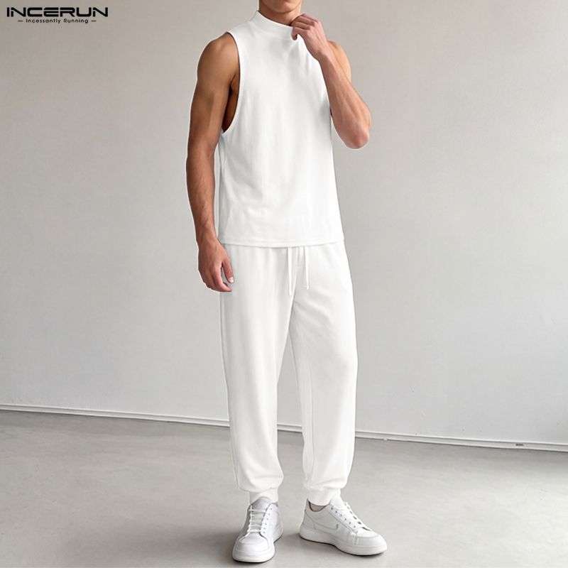 INCERUN Men Sets Solid Color T - Track Suit Men review and price
